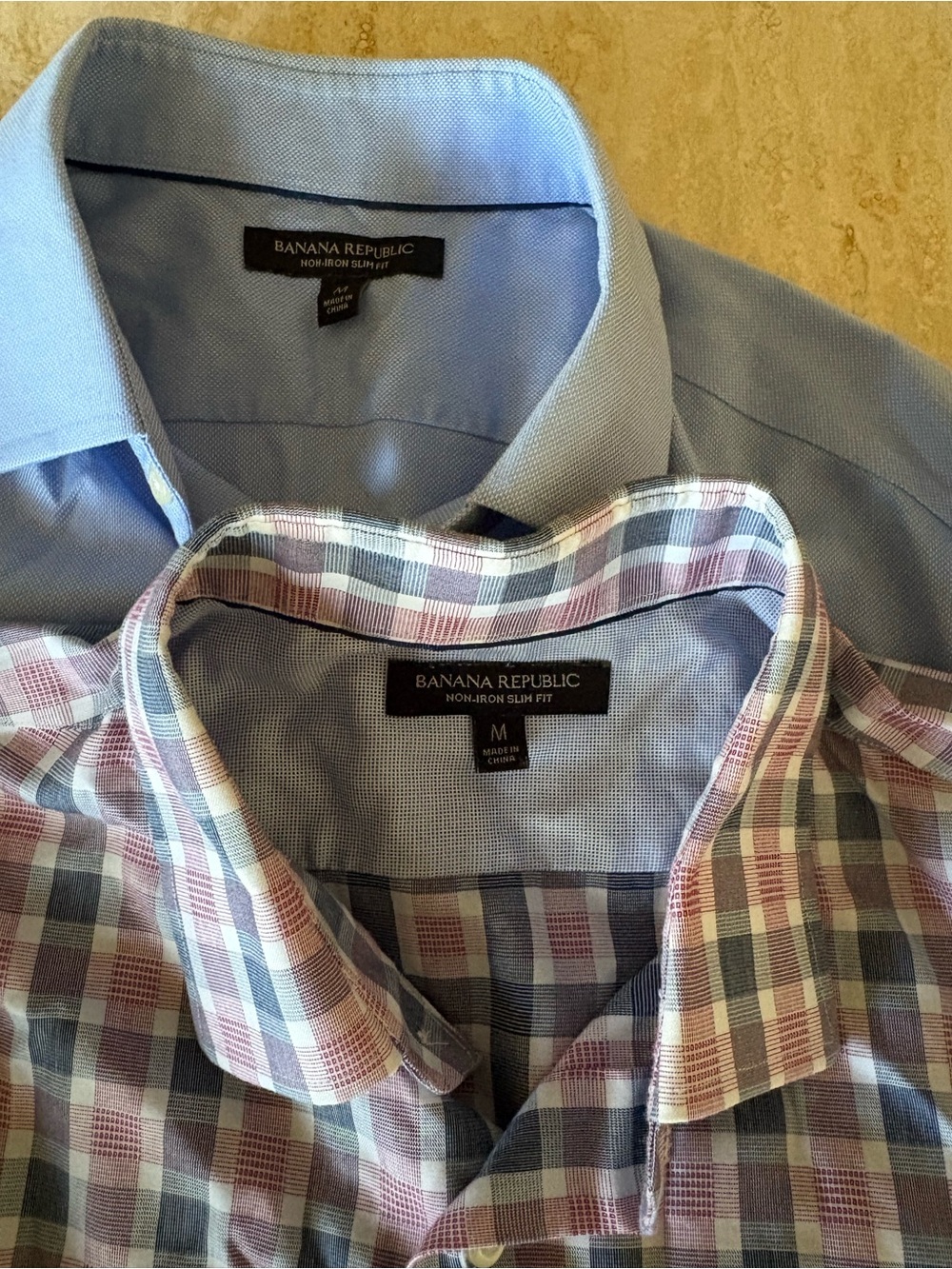 Set of 2 Banana Republic Men's Blue and Pink Check Dress Shirt Duo Size M - Picture 2 of 9